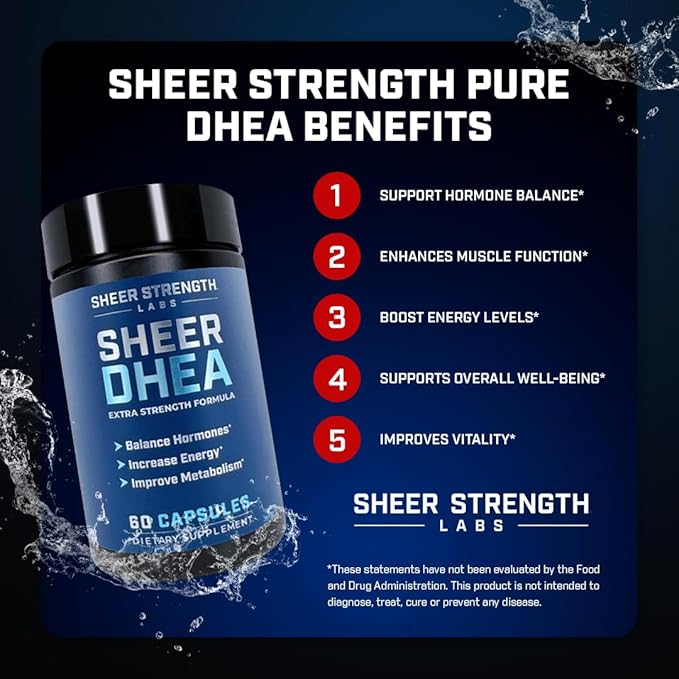 DHEA Supplement for Men DHEA 100mg - Pure DHEA Supplement for Men for Strength and Hormone Balance - DHEA for Women and Men - High Purity Enhanced Absorption 60 SV USA