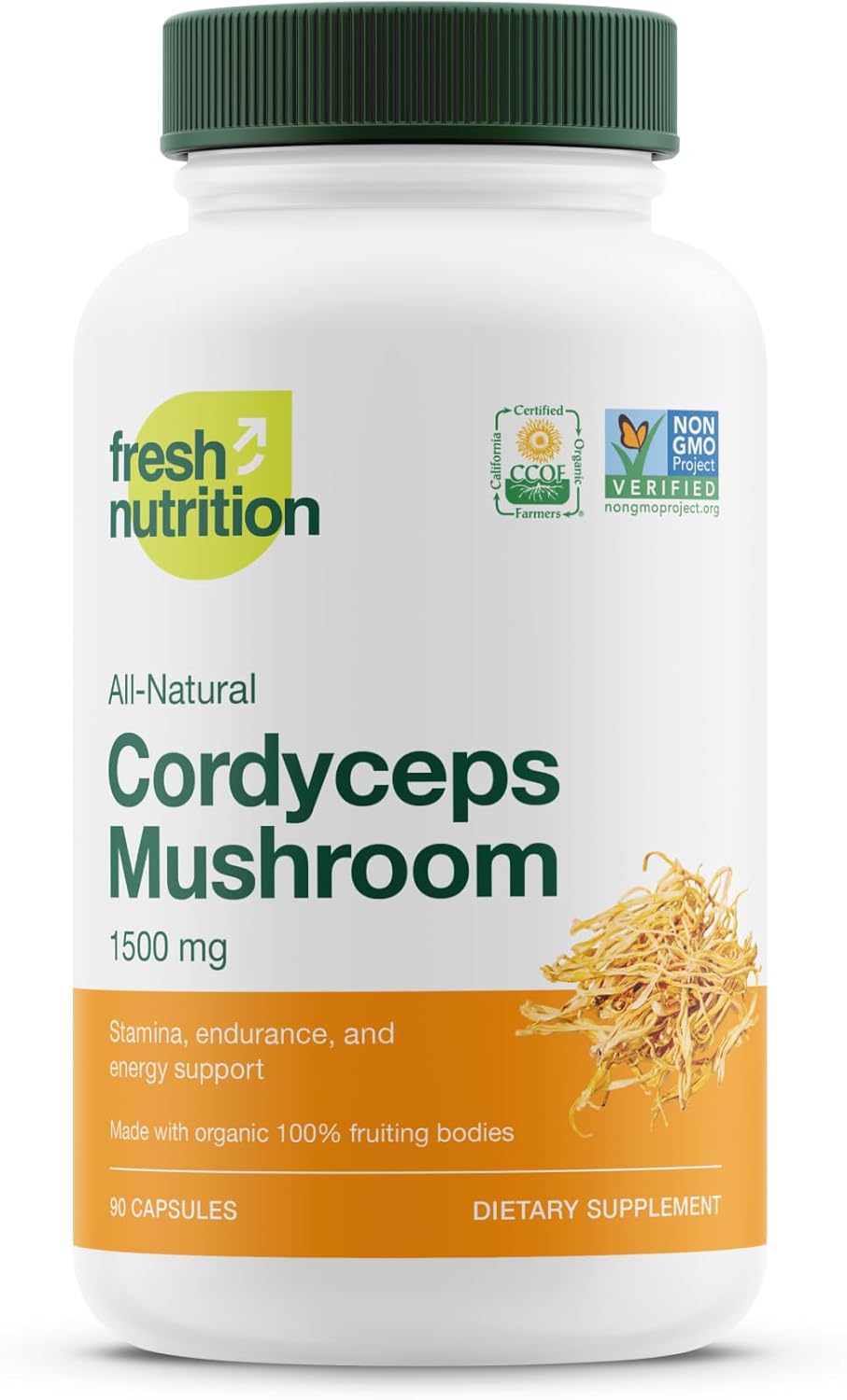 Organic Cordyceps Capsules (Cordyceps Sinensis Mushroom Extract)- 1500mg Per Serving - Energy & Stamina Support - Rich in Alpha Glucan - Vegan, Non GMO, Gluten-Free - 90 Capsules