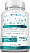 Approved Science Omega 3-6-9-2400mg Daily Blend of Fish, Flaxseed, and Borage Oils with Vitamin E - Wellness Support - Non-GMO, Mercury-Free - 120 Softgels - 2 Month Supply