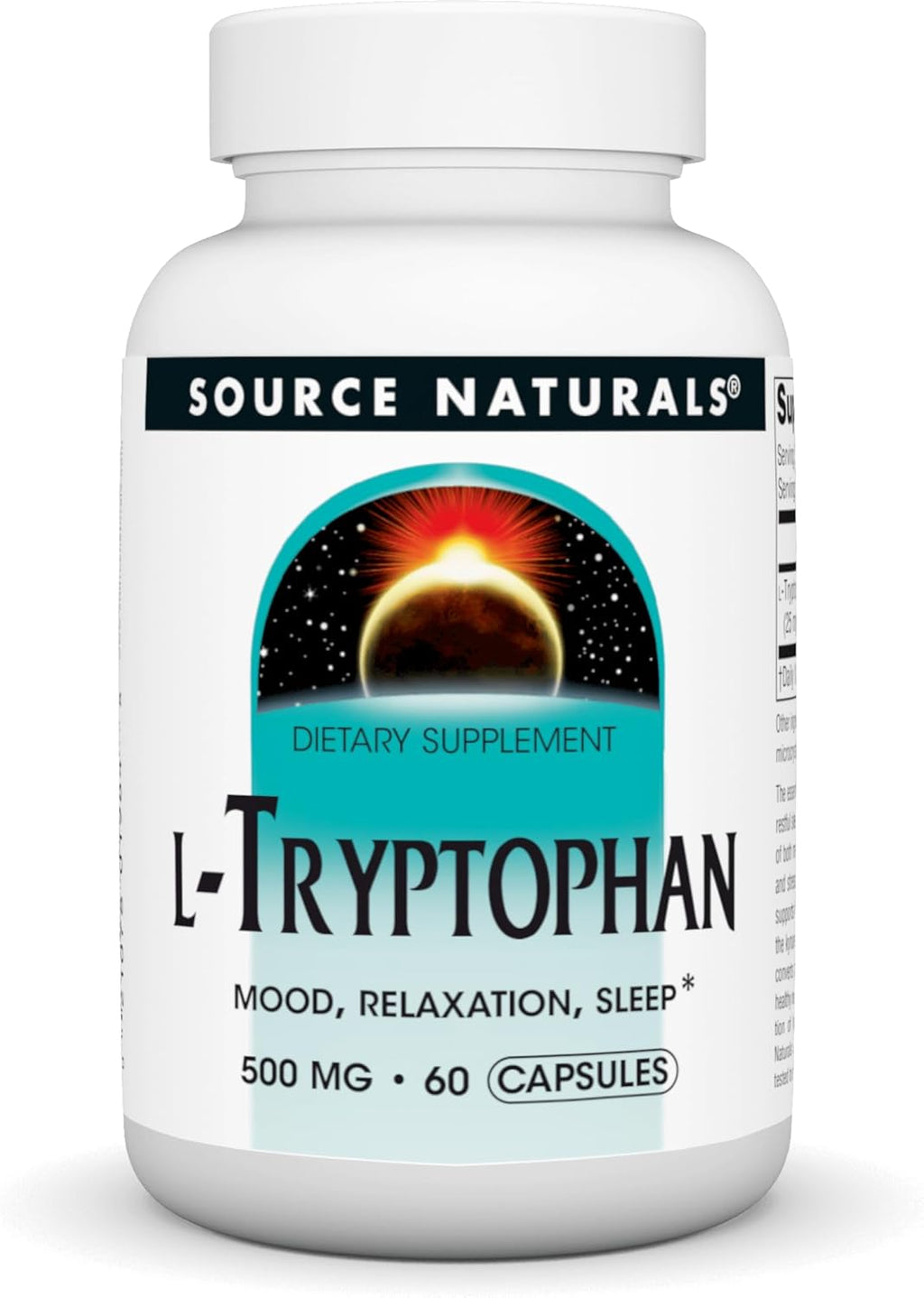 Source Naturals L-Tryptophan, for Mood, Relaxation, and Sleep*, 500mg - 60 Capsules