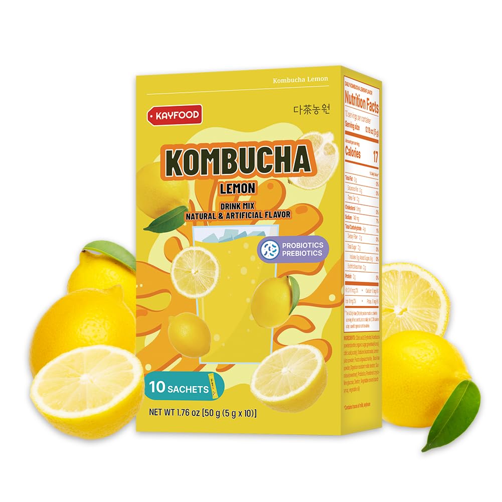 KAYFOOD-Kombucha-Lemon-Garden-Daily Zero Sugar, Diet, Gut Healthy Sparkling Beverage, Fermented Korean Drinks for Iced Tea Hot Tea, Workout T (10ST)