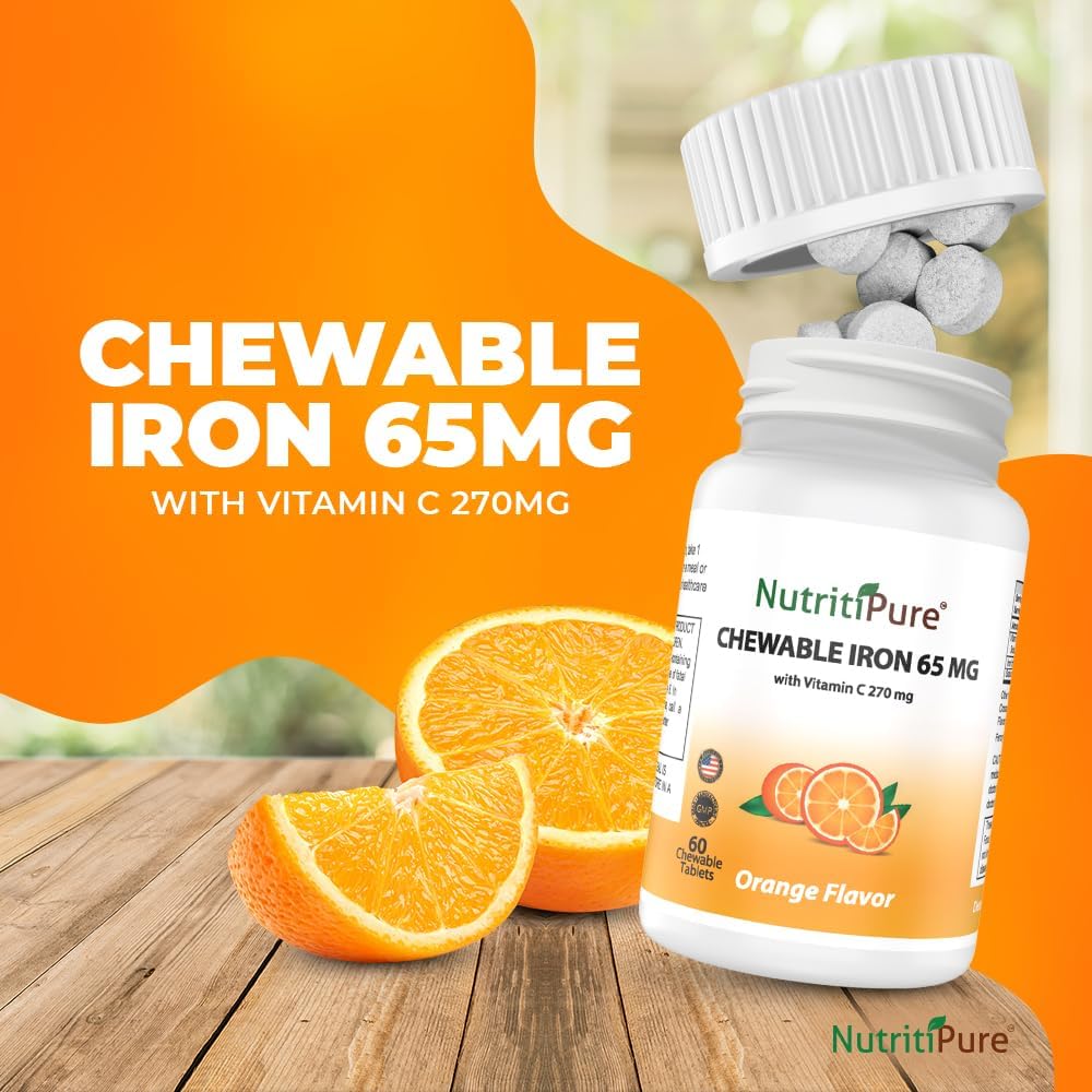 Chewable Iron 65 mg with Vitamin C 270 mg - Tablet in Orange Flavor 60 Count (2)