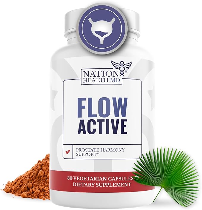 Flow Active - Prostate Health Supplements for Men - Bladder & Prostate Support Vitamins - with Saw Palmetto, Selenium, Stinging Nettle, Pygeum & Pine Bark Extract - 30 Capsules