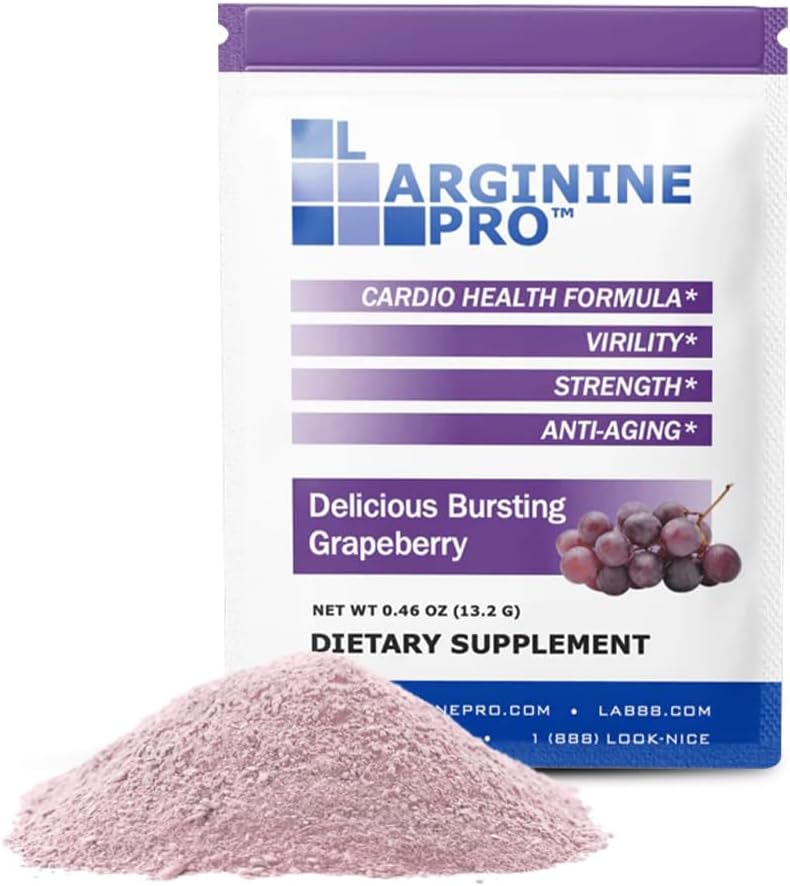 L-ARGININE PRO Supplement Powder | 60 Packets Single Serve Travel Size | 5,500mg of L-arginine Plus 1,100mg L-Citrulline, Grape