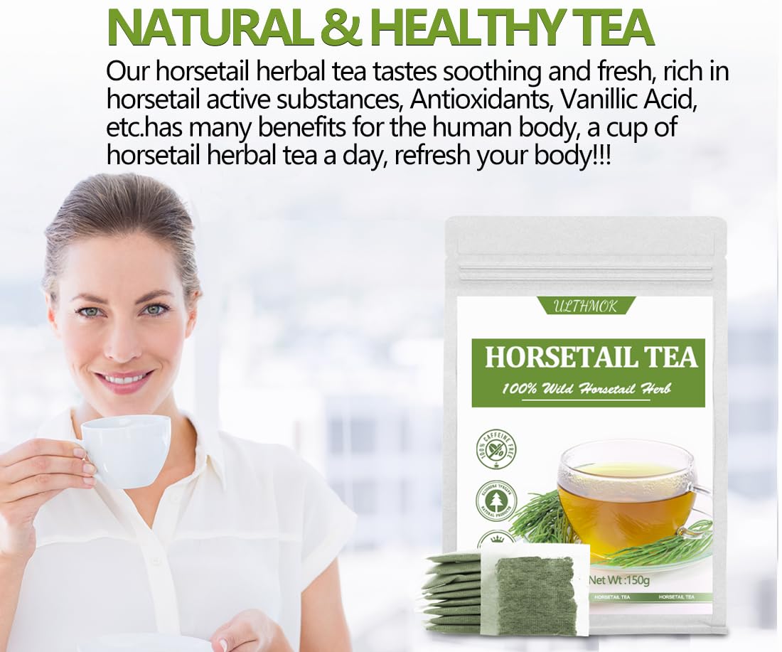 Premium 100 Horsetail Tea Bags, Made with 100% Wild Natural Horse Tail Herb, For Hair & Nail, No Additives & Caffeine Free-Cola De Caballo Hierba.