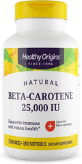 Healthy Origins Beta-Carotene 25,000 IU (7,500 mcg), Provitamin A Supplement for Antioxidant, Eye & Immune Support, 180 Softgels (6 Month Supply), Non-GMO & Gluten-Free