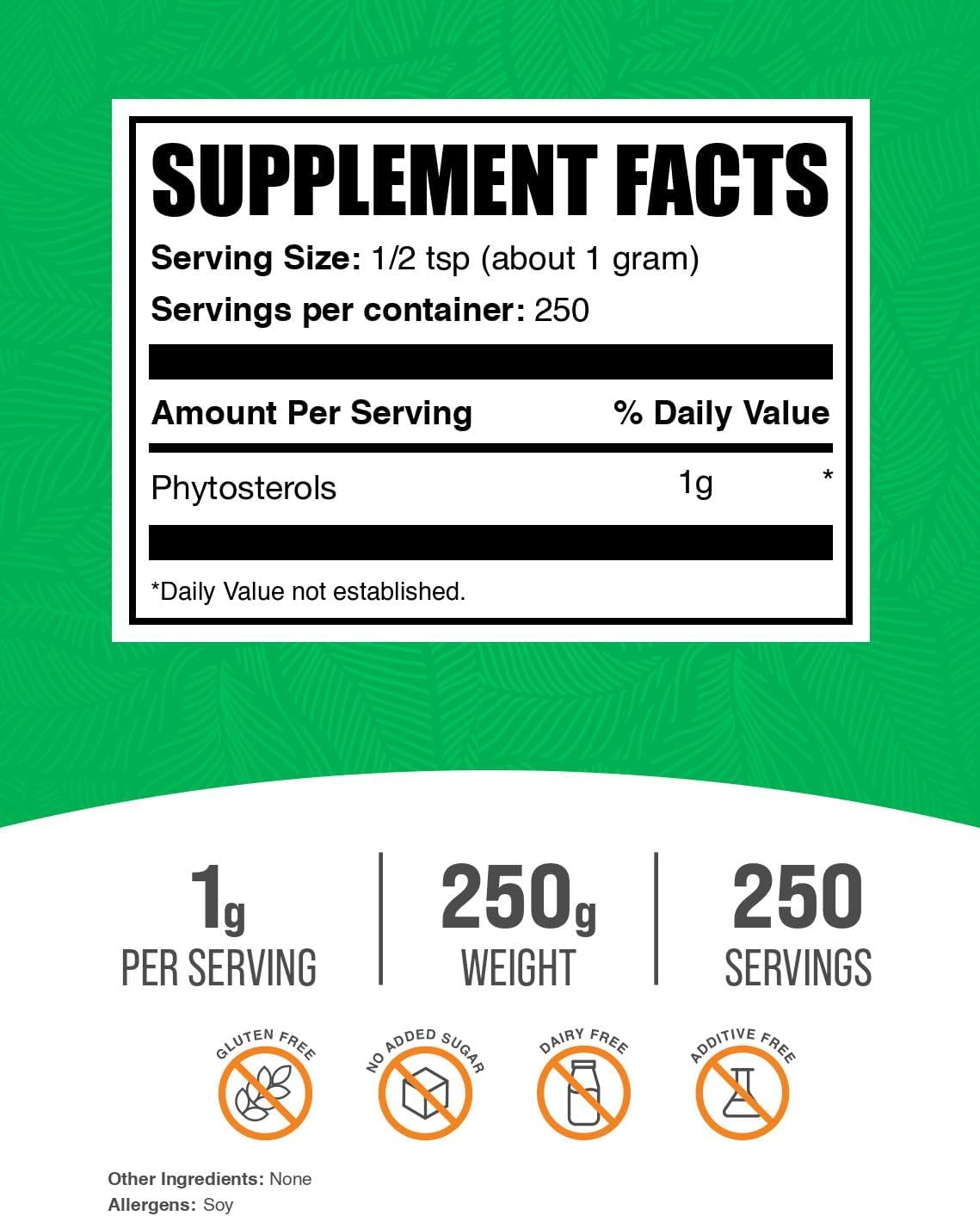 BulkSupplements.com Phytosterols Powder - Phytosterols Supplement, Beta Sitosterol Supplement - Sourced from Soy, Gluten Free, 1g per Serving, 250g (8.8 oz) (Pack of 1)