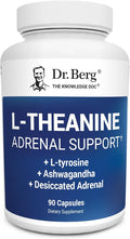 Dr. Berg L-Theanine 200mg - Includes Zinc, Copper, L-Tyrosine, & Ashwagandha – L-Theanine Supplement Adrenal Support - for Relaxation, Stress Relief, and Mental Clarity* – 90 Gelatin Capsules