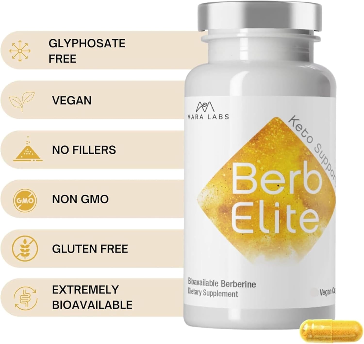 Mara Labs BerbElite | 350mg Berberine HCL & Broccoli Seed Complex for Increase Bioavailability | 30 Vegan Capsules