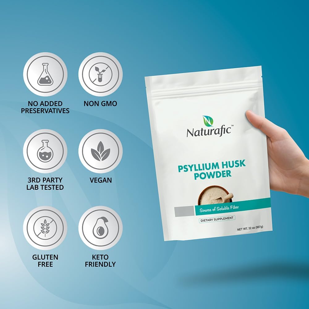 Psyllium Husk Powder – 100% Pure Natural Fiber for Digestive Health & Regularity, Non-GMO, Gluten-Free, Vegan, 32 oz – Supports Healthy Bowel Movements.