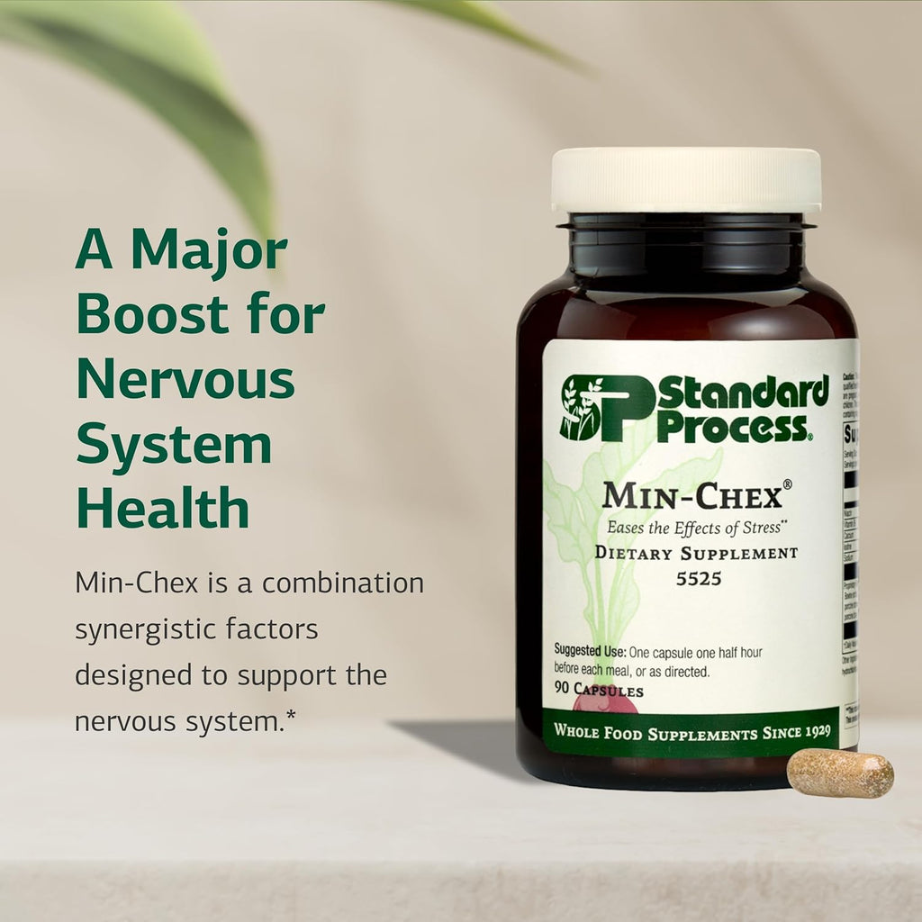 Standard Process Min-Chex - Supplement for Nervous System Support - Supports Healthy Gland Functions to Aid a Healthy Stress Response - Non-Dairy - 90 Capsules (90 Servings)