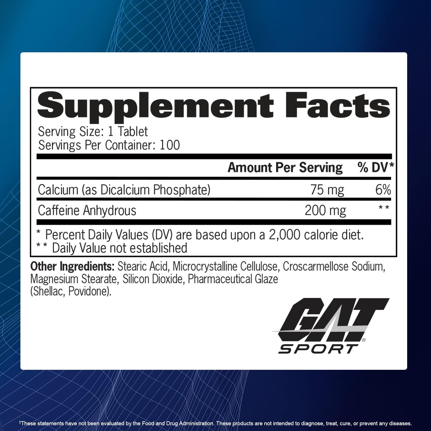 GAT Sport Essentials Caffeine Metabolism and Performance, 100 Tablets
