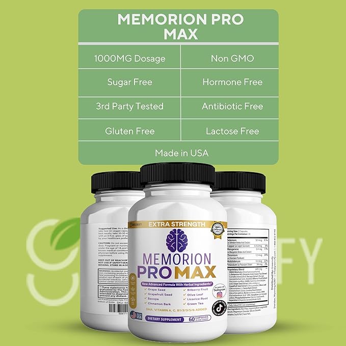 Memorion Pro Max Extra Strength Brain Support Supplement, 60 Capsules, with DHA, Vitamins, Herbal Blend, 30-Day Supply (5)