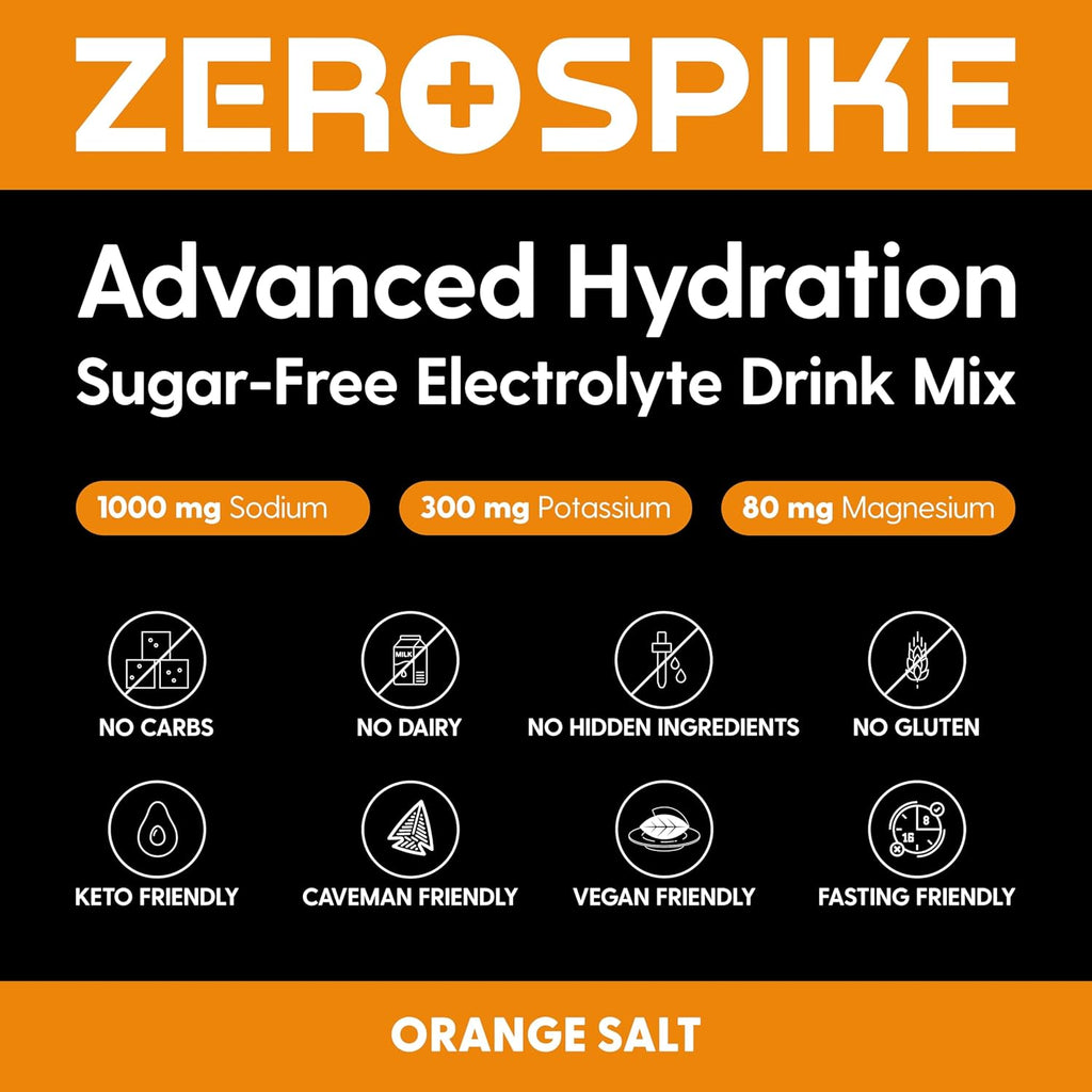 No Sugar Electrolytes Powder Packets | Keto & Fasting Salts Drink Mix | Supplements: The Key Hydration Nutrients Missing from Purified Water | Clean, Orange, Calorie Free | 30 Sticks