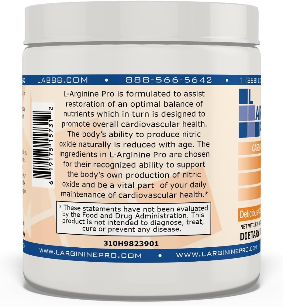 L-ARGININE PRO | 5,500mg L-Arginine Plus L-Citrulline 1,100mg Orange Powder Drink Mix Supplement for Increased Nitric Oxide Production