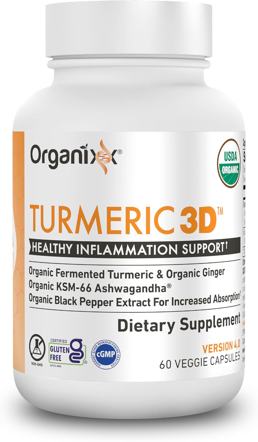 Organixx USDA Organic Turmeric Curcumin Supplement with Ashwagandha, Turmeric & Ginger – Immune & Joint Support, Fermented for Maximum Bioavailability, 60 Vegetarian Capsules