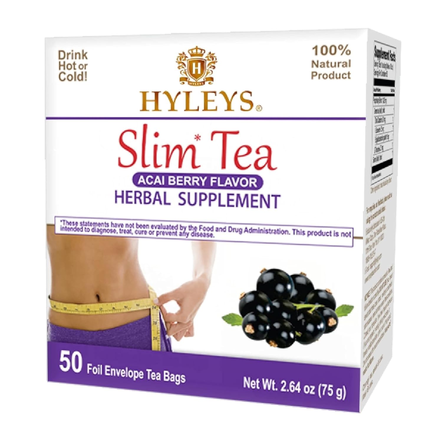 Hyleys Slim Tea Acai Berry 50 Ct - Weight Loss Herbal Supplement Cleanse and Detox - 50 Tea Bags (6 Pack)