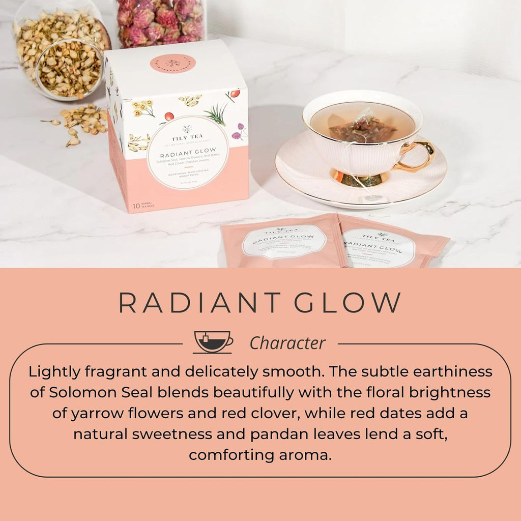 Tily Tea Radiant Glow Herbal Tea - Natural Caffeine-Free Herbal Tea - 10 Plastic-Free Teabags