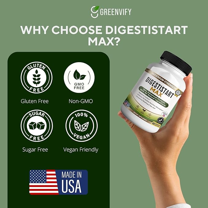 Digestive Start Max Supplement, 60 Veggie Capsules, Natural Enzyme Blend with Probiotics, 30 Day Supply (3)