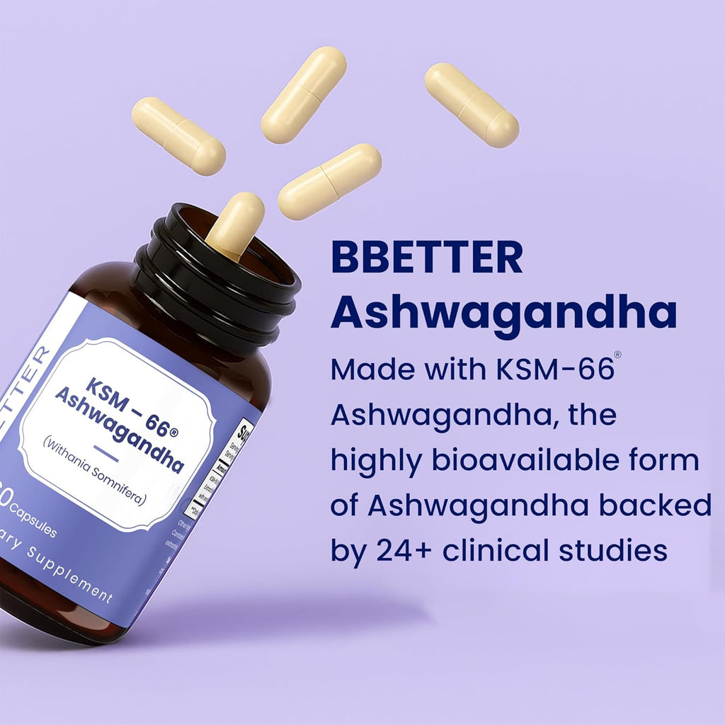 BBETTER Ashwagandha KSM-66 Capsules 500mg | Lab Tested Herbal Supplement for Stress Relief |Pure Organic Ashwagandha Powder | Supports Mental & Physical Well-Being Mood Enhancer | 180 Veg Capsules