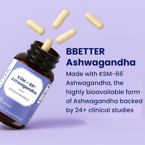 BBETTER Ashwagandha KSM-66 Capsules 500mg | Lab Tested Herbal Supplement for Stress Relief |Pure Organic Ashwagandha Powder | Supports Mental & Physical Well-Being Mood Enhancer | 180 Veg Capsules