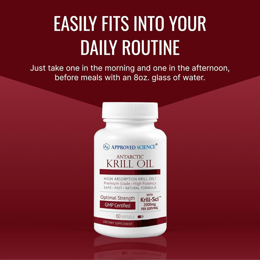 Approved Science Krill Oil - 2000mg Antarctic Krill Oil, 650mcg Astaxanthin - 260mg EPA, 160mg DHA - 60 Softgels - 1 Month Supply
