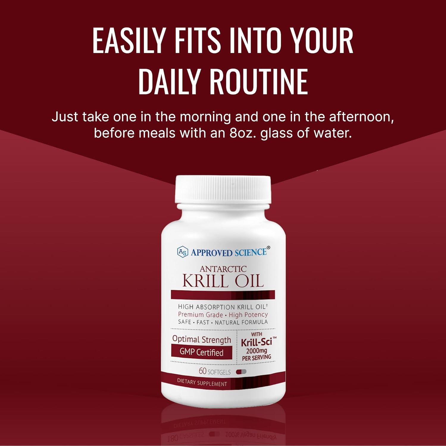 Approved Science Krill Oil - 2000mg Antarctic Krill Oil, 650mcg Astaxanthin - 260mg EPA, 160mg DHA - 60 Softgels - 1 Month Supply