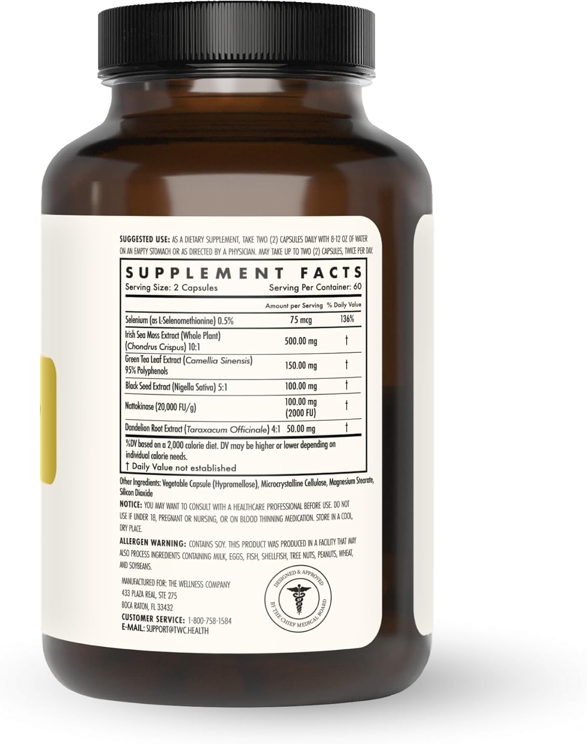 The Wellness Company Spike Support - Detox, Immune Health, Blood Flow, Anti-Clotting - Nattokinase, Dandelion Root, & Black Sativa | 120ct (2 Month Supply)