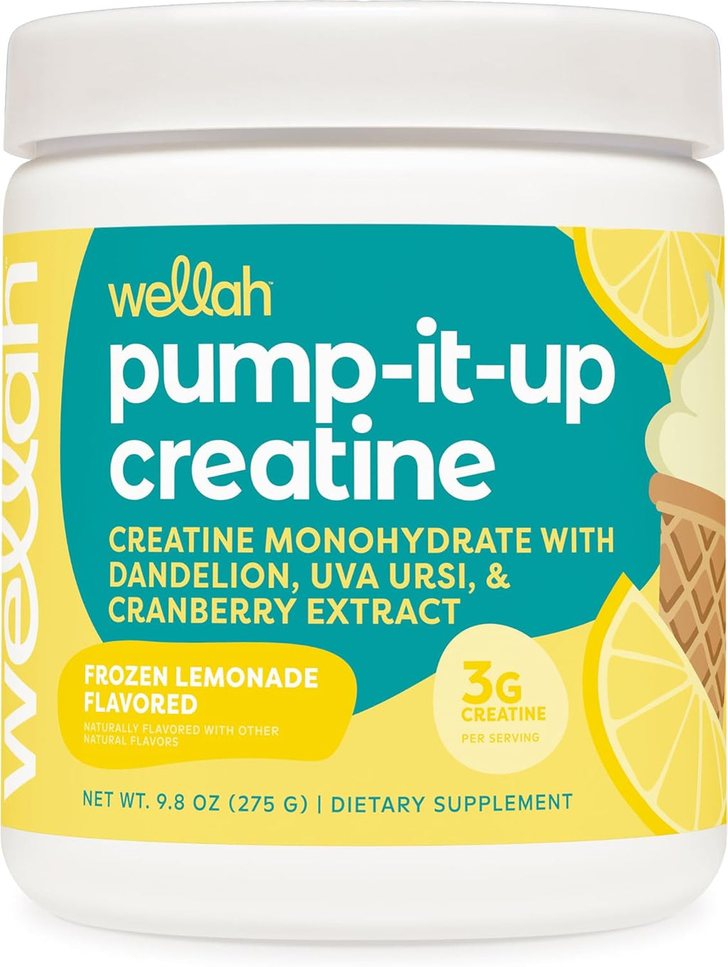Wellah Creatine for Women - Creatine Monohydrate with Dandelion & Cranberry Extract (50 Servings, Frozen Lemonade)