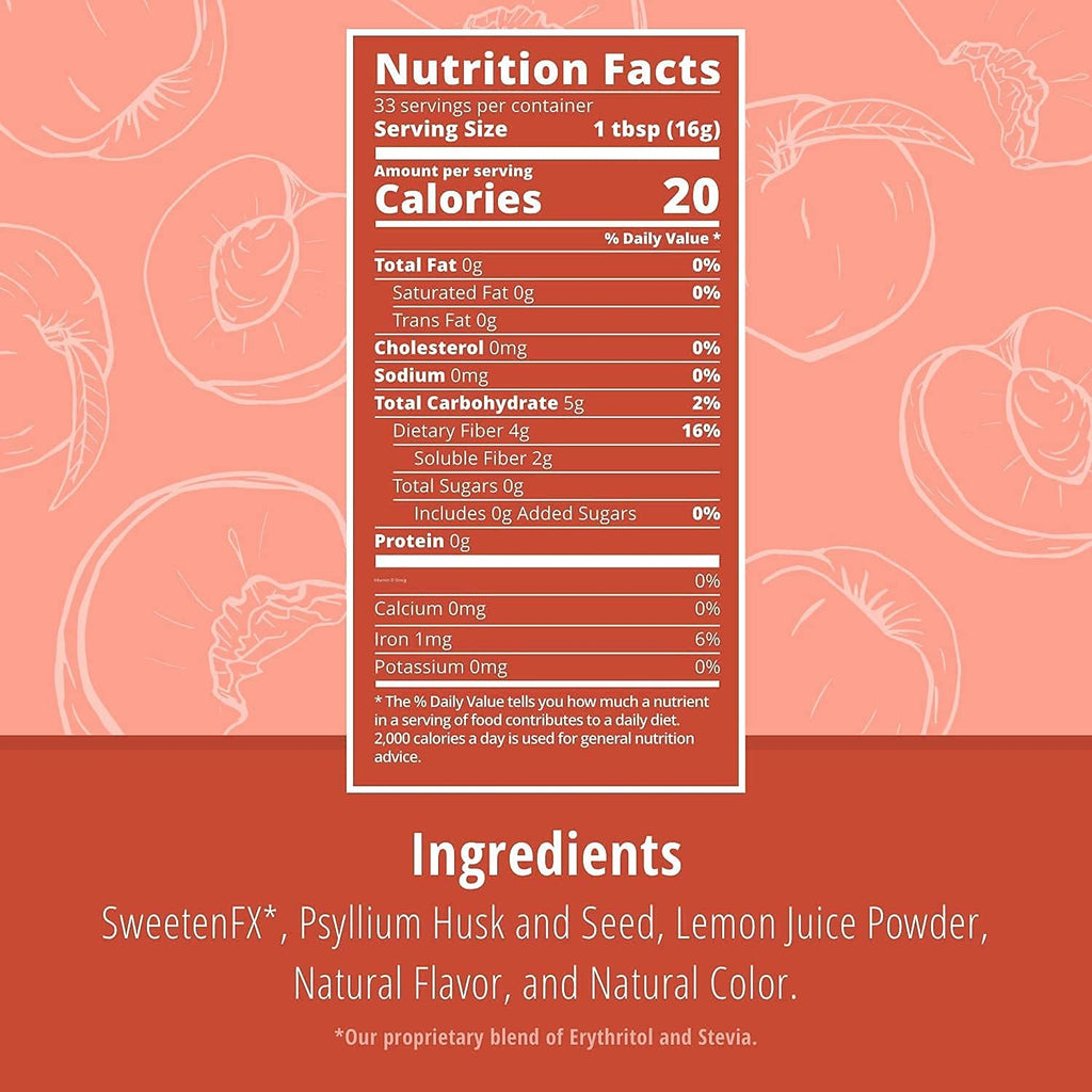 Sugar-Free Psyllium Husk Fiber Powder, Peach Flavored 19 oz