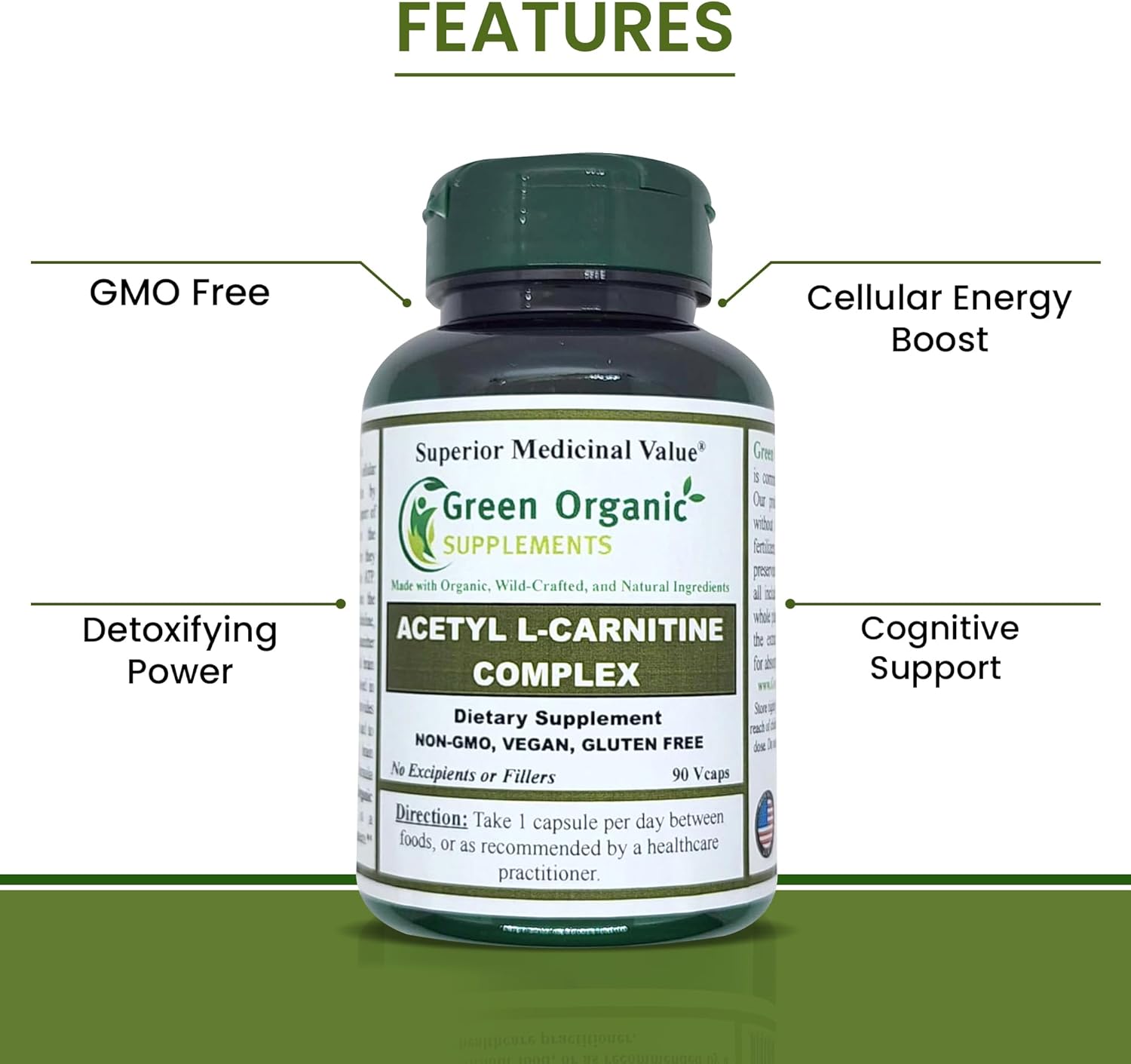 Acetyl L-Carnitine, Carnitine, ALC, High Absorbable, Non-GMO, Gluten-Free (Pack of 3)