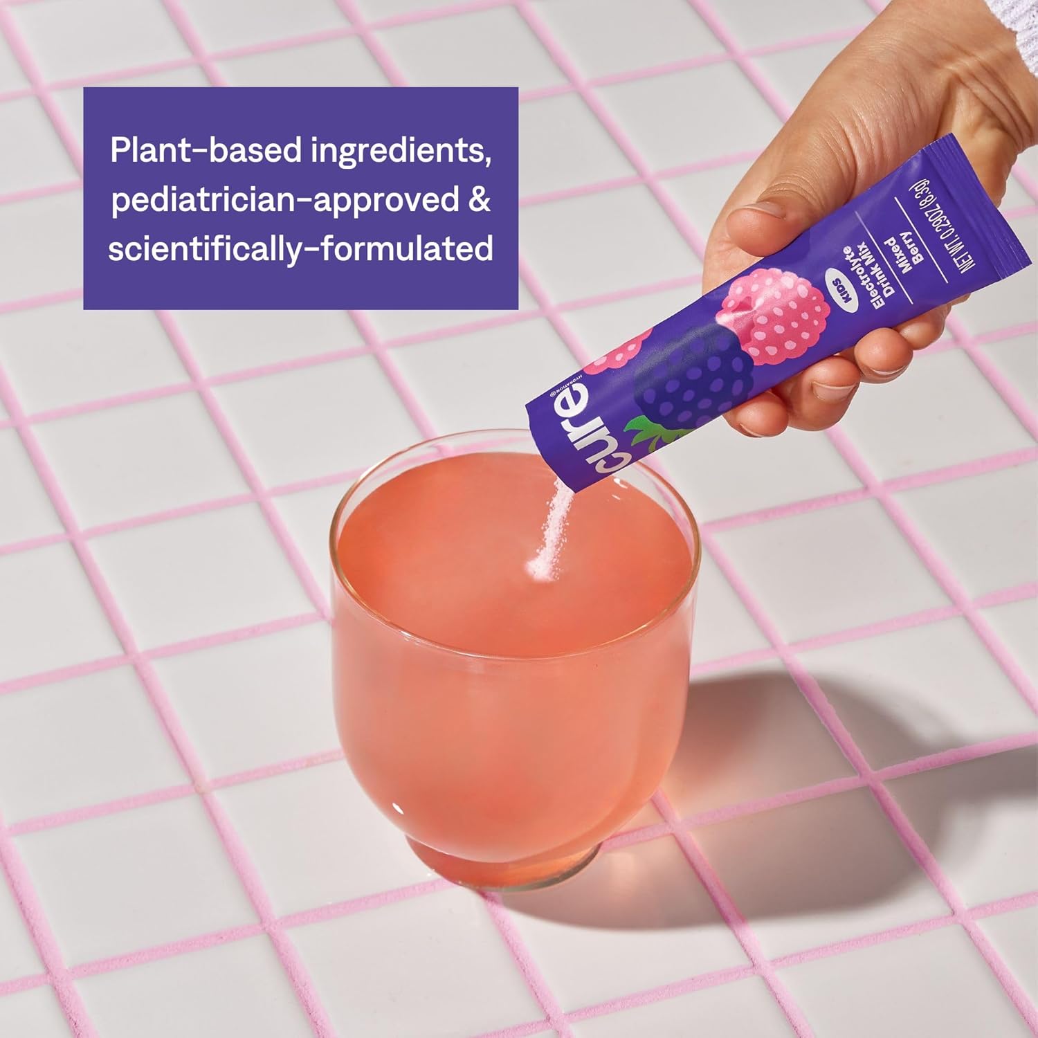 Cure Hydration - Kids Electrolyte Drink Mix | Plant-Based Pediatrician Formulated Rehydration | No Added Sugar, FSA-HSA, Non-GMO, Gluten-Free, No Artificial Flavors | Box of 6 Packets - Mixed Berry
