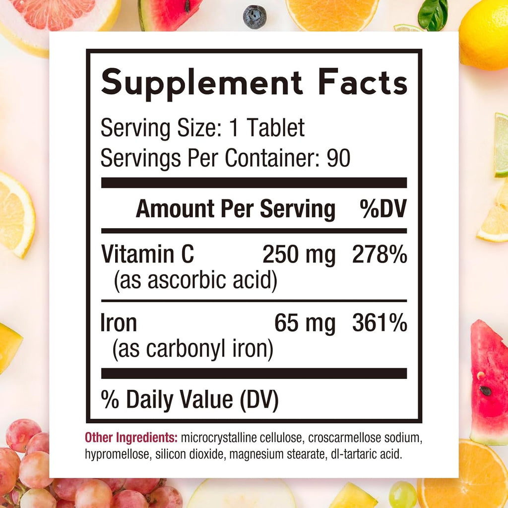 Doctor's Recipes Iron Supplement 65 mg with Vitamin C - Maximized Absorption & Stomach Friendly Iron Pills for Red Blood Cells Formation, Heart, Brain & Immunity Health - Vegan Non-GMO 90 Iron Tablets