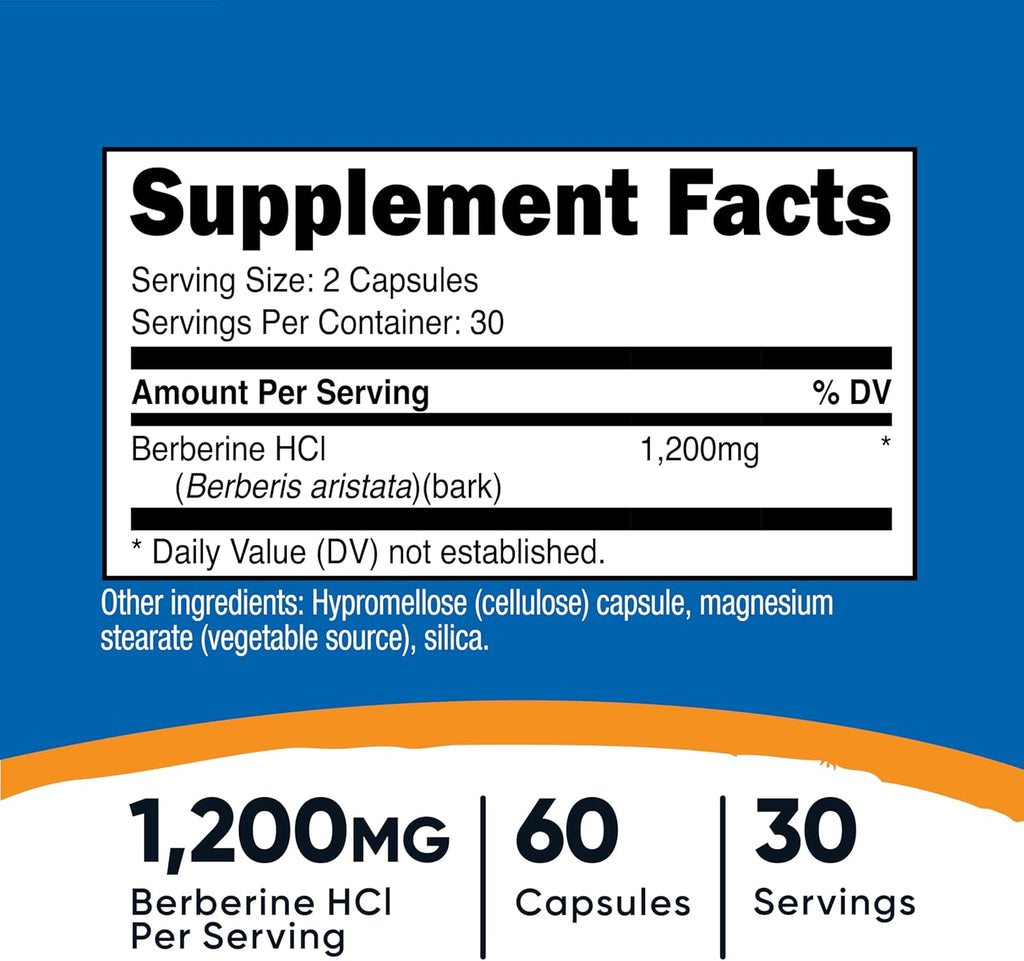 Nutricost Berberine HCl 1200mg, 60 Vegetarian Capsules - Gluten Free & Non-GMO (3 Bottles)