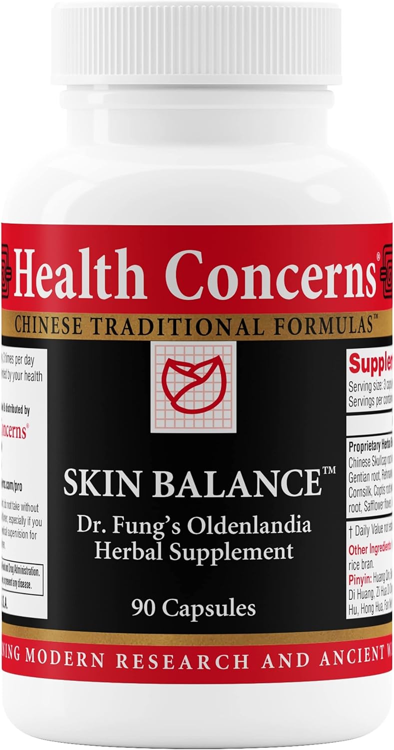 Health Concerns Skin Balance – Herbal Supplement for Skin Support, Itching Relief, & Circulation – Chinese Herbal Supplements for Men & Women – Skullcap Root, Dong Quai, Coptis Root - 90 Capsules