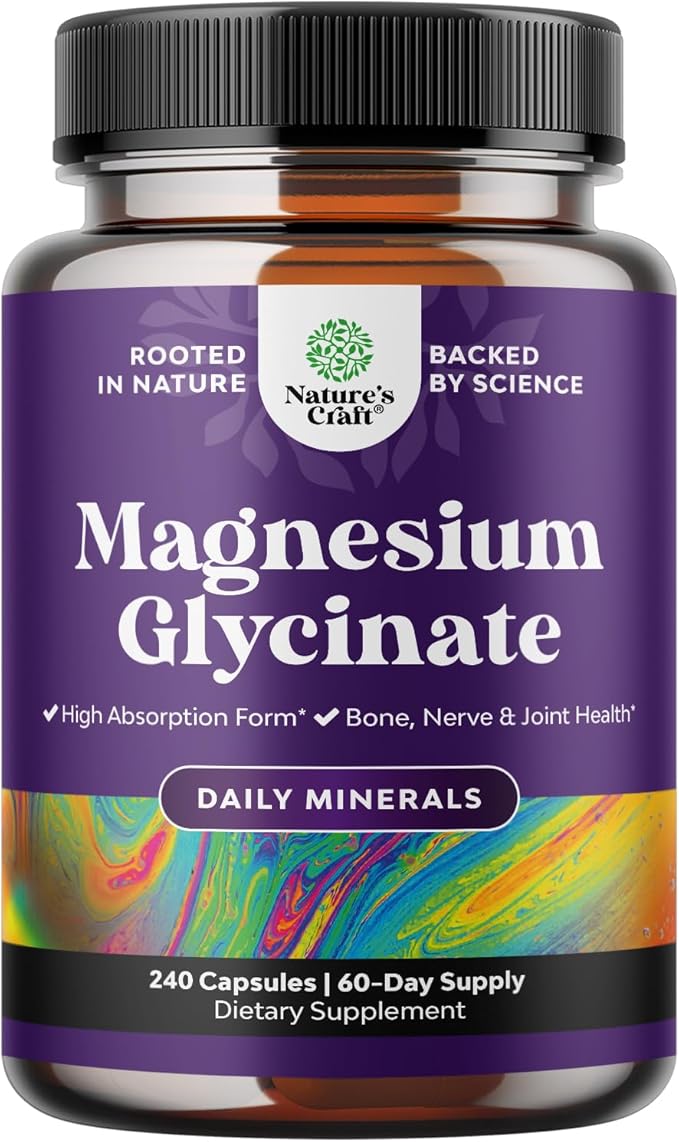 High Absorption Magnesium Glycinate Capsules - 500mg Magnesium Glycinate Per Serving for Calming Sleep Plus Muscle Bone & Nerve Support - Chelated 500mg GMP Certified - 240 Count