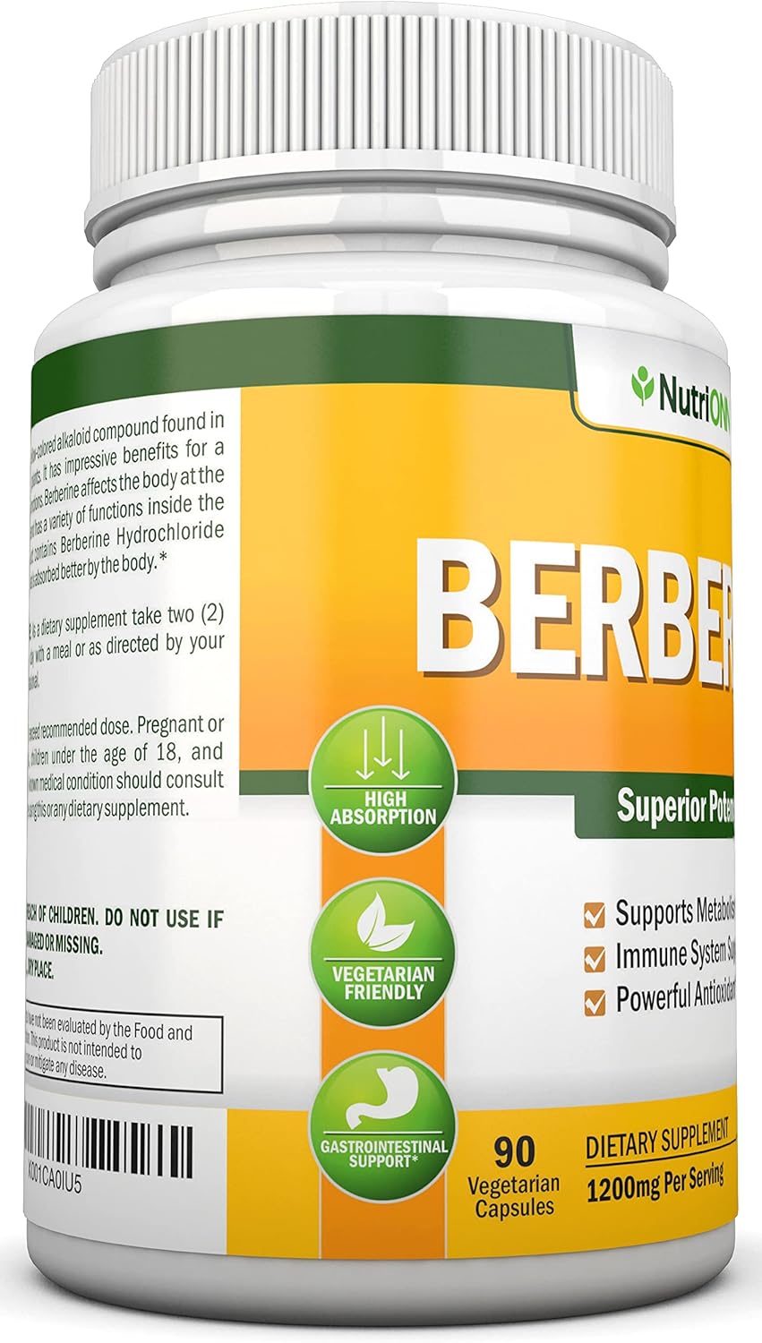 Berberine - 1200Mg Per Serving - 90 Vegetarian Capsules - Pure Berberine HCL Extract Supplement - Superior Potency to Support Immune Health