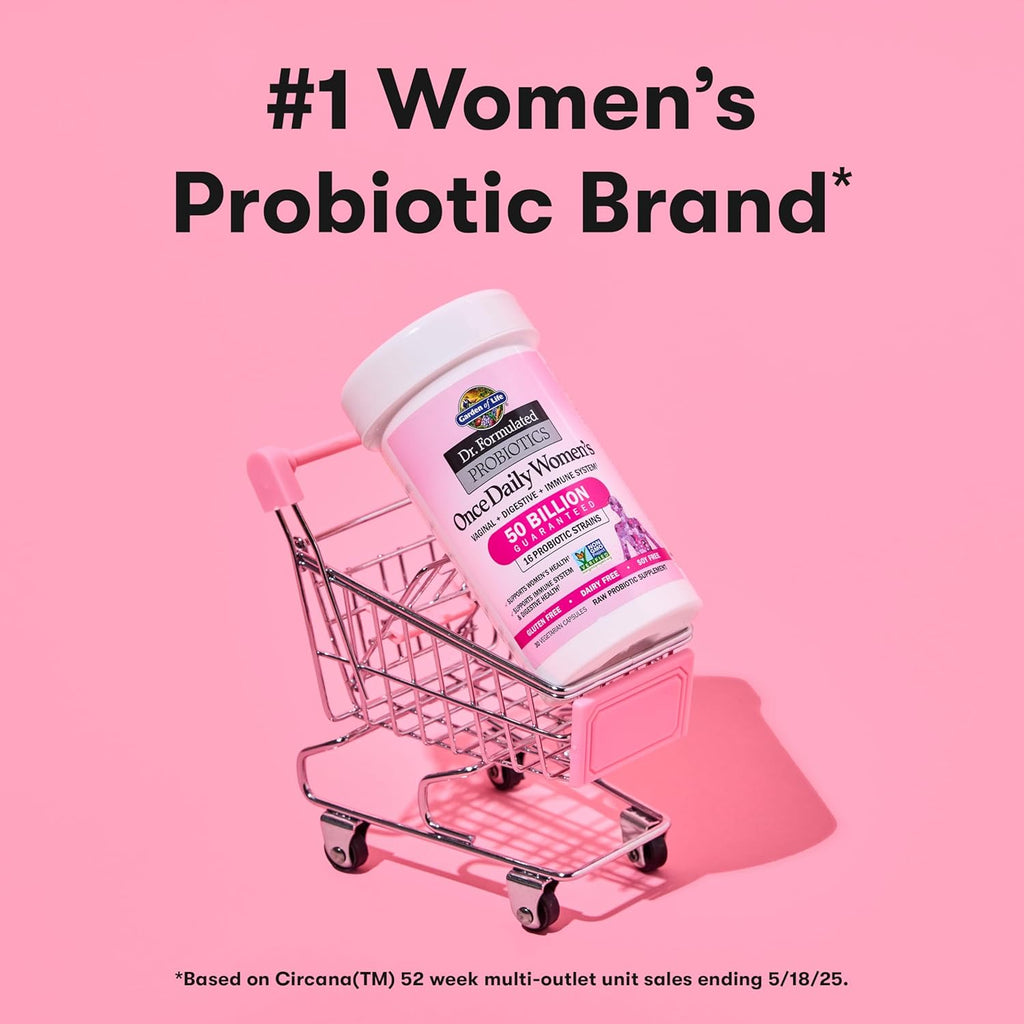 Garden of Life Once Daily Dr. Formulated Probiotics for Women 50 Billion CFU 16 Probiotic Strains with Organic Prebiotics for Digestive, Vaginal & Immune Health, Dairy Free, Shelf Stable 30 Capsules