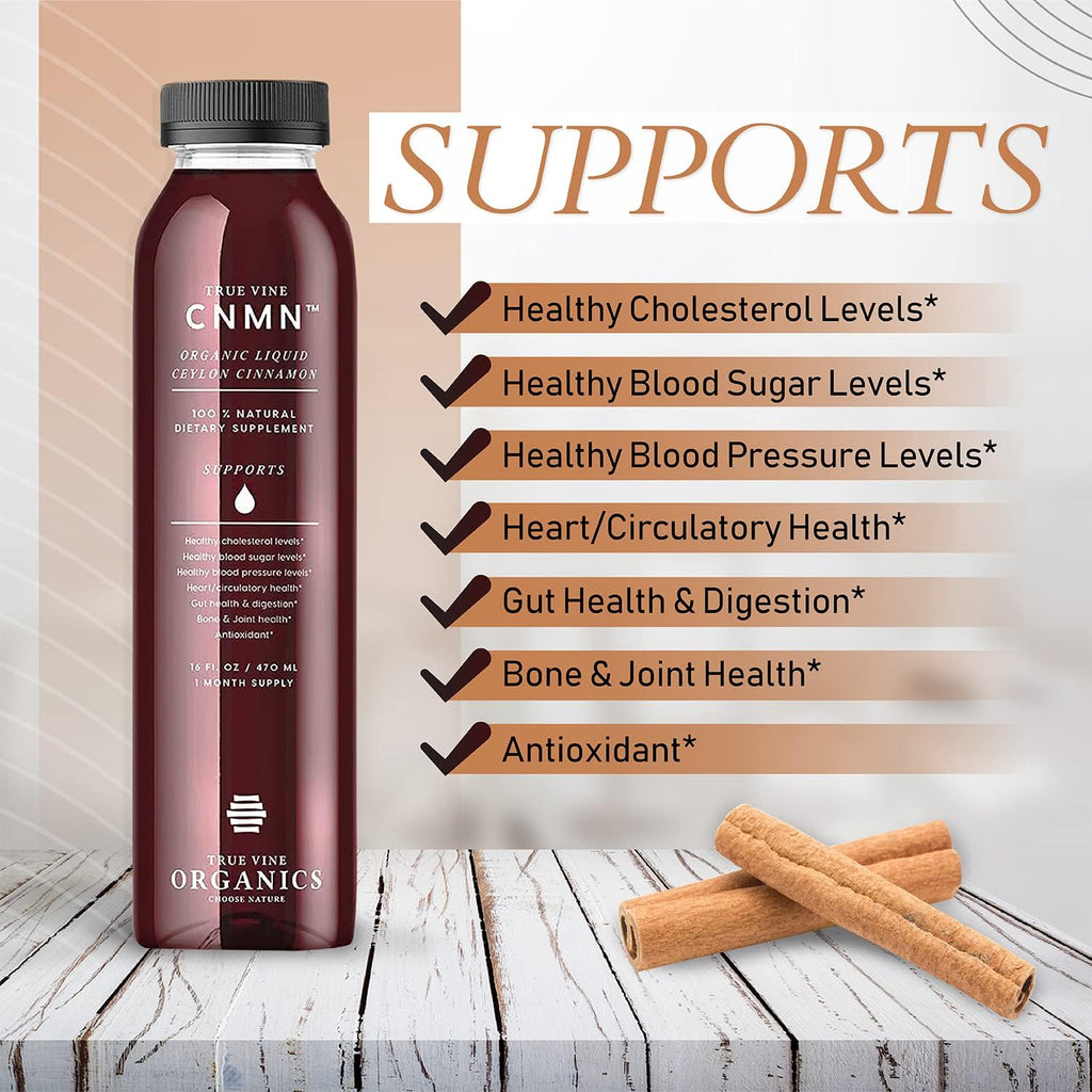 True Vine 3200mg Liquid Ceylon Cinnamon Supplement (Made in USA) for Healthy Heart, Blood Pressure, Sugar, Cholesterol, Gut & Joints — 100% Organic Ceylon Cinnamon to Fight Free Radicals (16 fl oz)