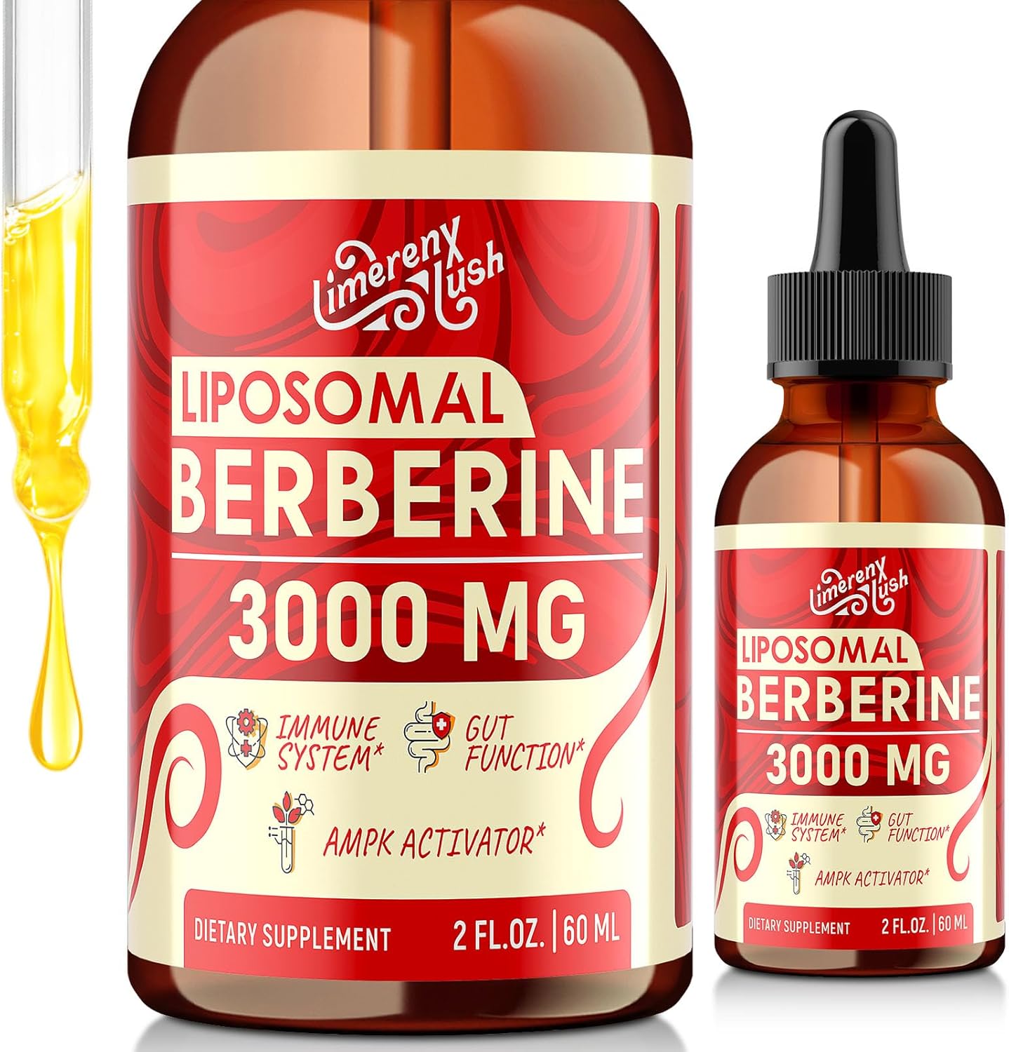 Liposomal Berberine Supplement - 3000mg Berberine Complex Activating AMPK, Berberine HCL Liquid Drops with Ceylon Cinnamon, Green Tea, Bitter Melon, Turmeric and Prebiotic Blend-for Women & Men