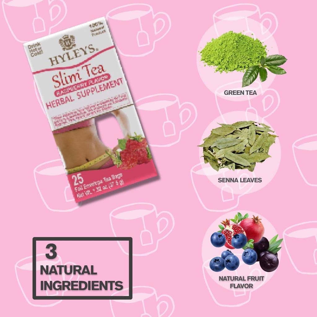 Hyleys Slim Tea Raspberry Flavor - Weight Loss Herbal Supplement Cleanse and Detox - 25 Tea Bags (6 Pack)