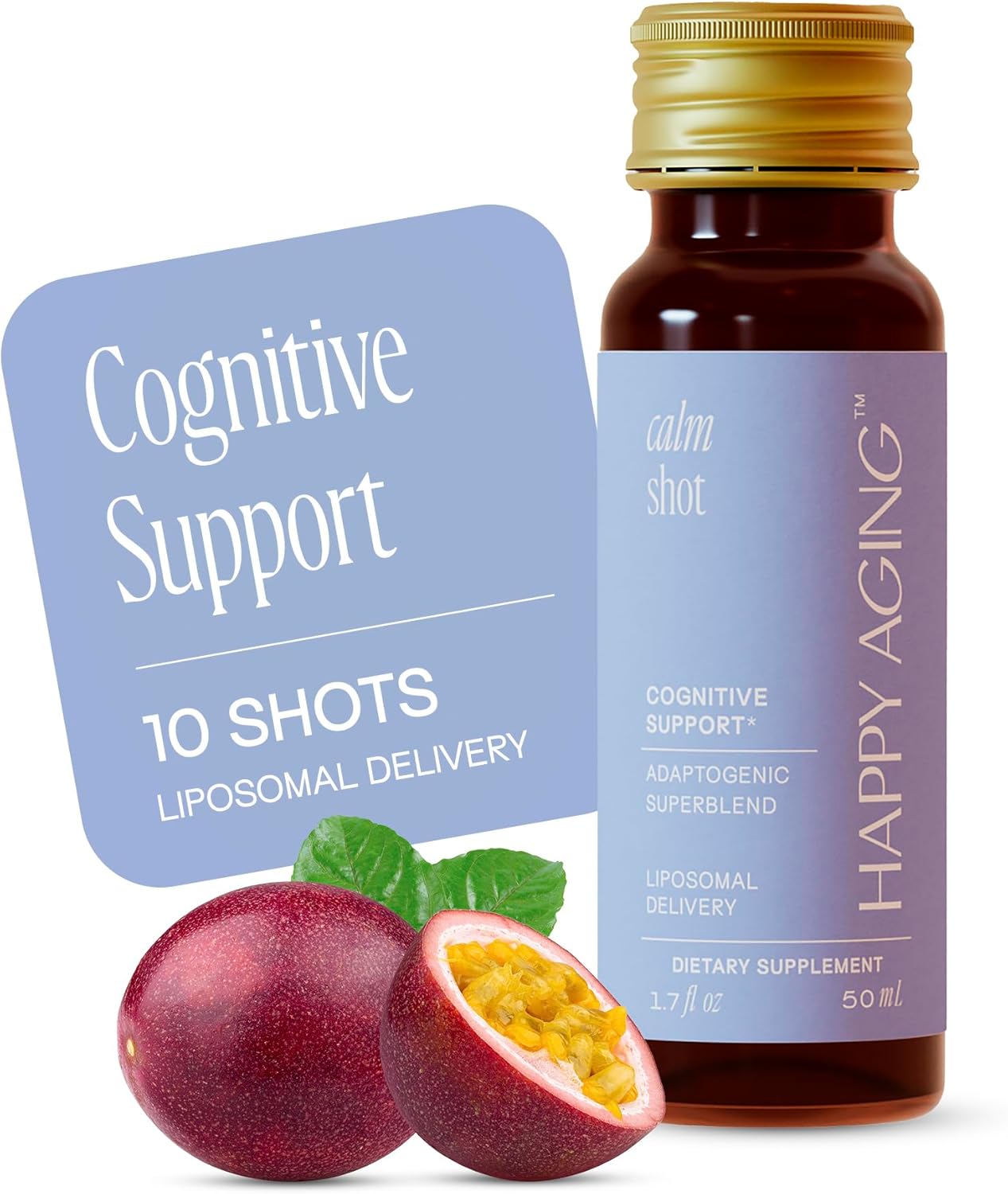 Calm Shot | Liposomal Stress & Cognitive Support | Passion Fruit Flavor - Adaptogens + Magnesium + Ashwagandha | Vegan, Non-GMO, No Sugar (1)