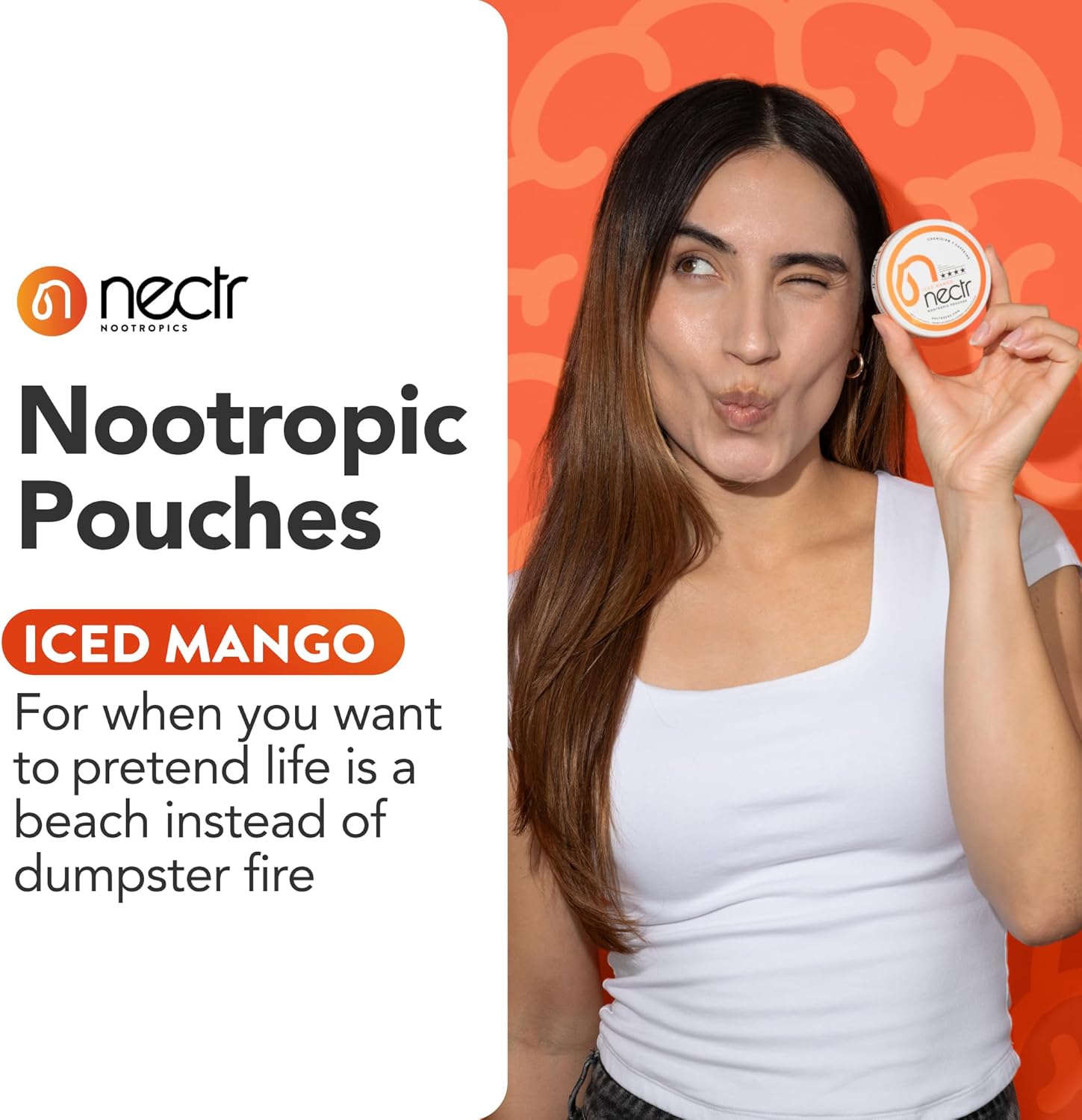 Nectr Energy Nootropic Pouches – Iced Mango Flavored, Caffeine Pouches with Cognizin® Citicoline. Sugar-Free Brain Treats. Smooth, Sustained Focus & Energy Supplement - 5 Pucks of 16pcs