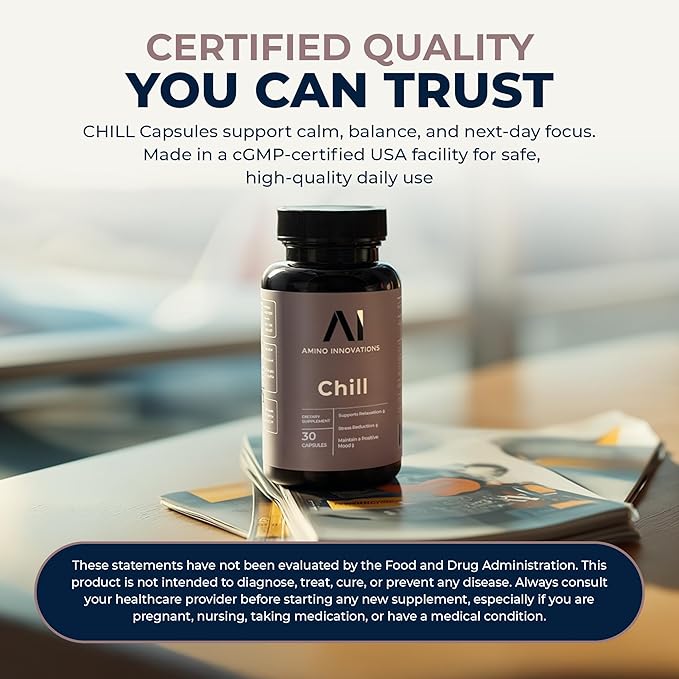 Amino Innovations CHILL Peptide Supplement Capsules with DHH-B and Peptide for Daily Use, Helps You Unwind, Recover, and Wake Up Refreshed - 30 Capsules (30 Regular Servings)