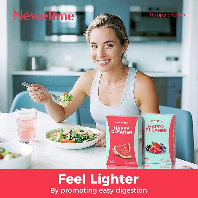 NEWELLME Happy Cleaner Digestive Supplement Powder, Gut Health Drink Mix with Probiotics, Digestive Enzymes & Fiber, Supports Digestion and Bloating, Watermelon & Berry Variety, 28 Sachets (2 Boxes)