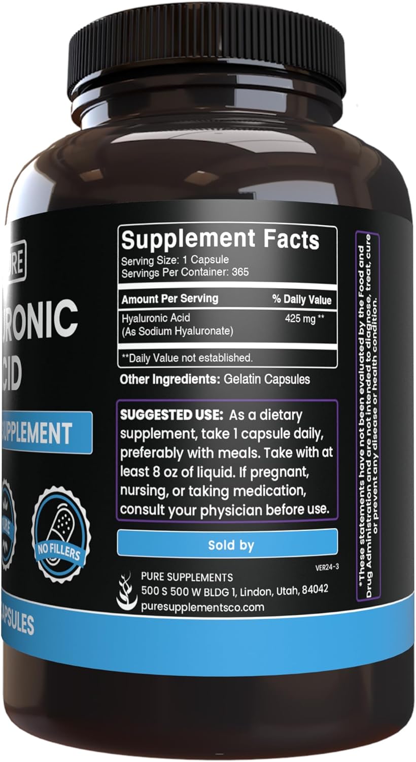 Pure Original Ingredients Hyaluronic Acid (365 Capsules) No Magnesium Or Rice Fillers, Always Pure, Lab Verified