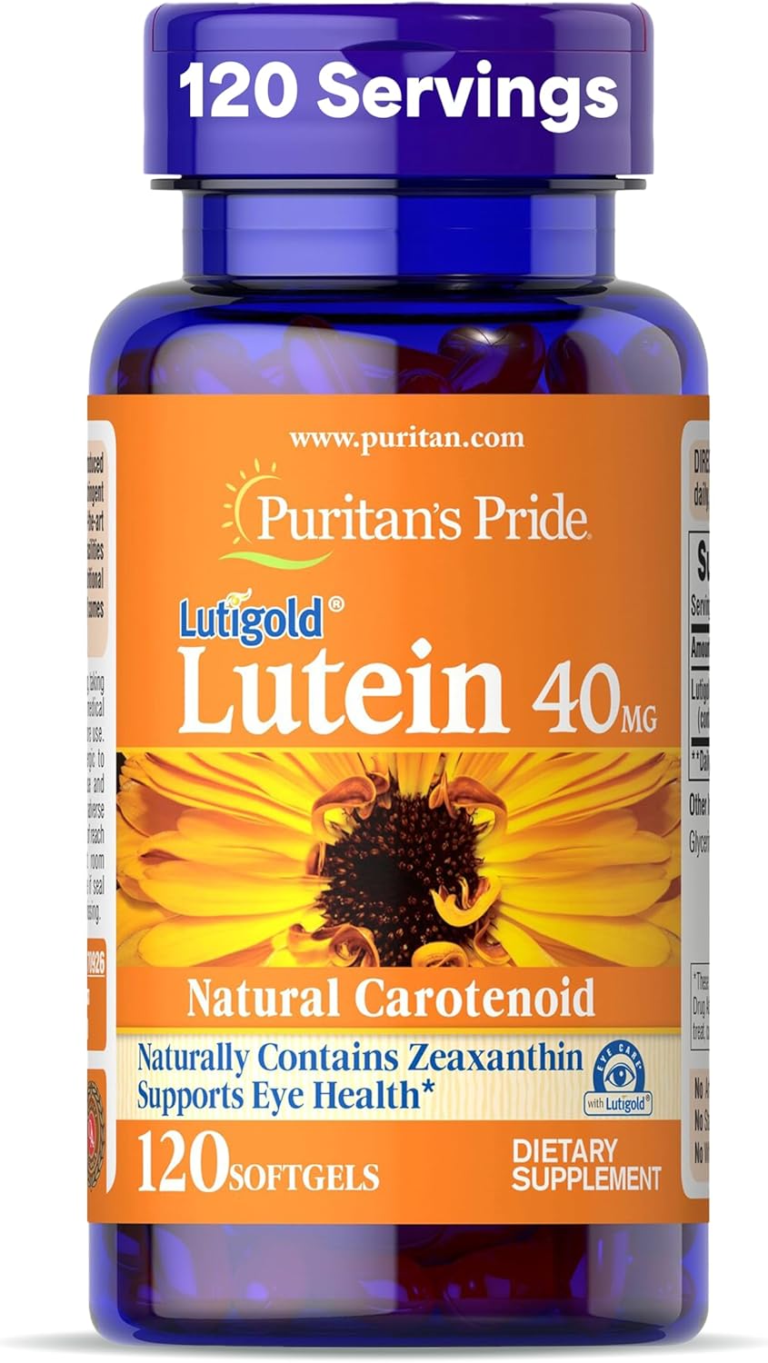 Puritan's Pride Premium Lutigold™ Lutein Carotenoid 40mg with Zeaxanthin for Men and Women, Dietary Supplement for Eye Health Support, 8 Month Supply, 120 Easy-to-Swallow Softgels