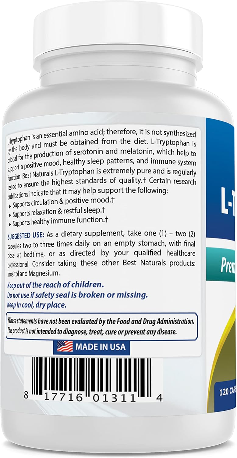 Best Naturals L-Tryptophan 500 mg 120 Capsules (120 Count (Pack of 3))
