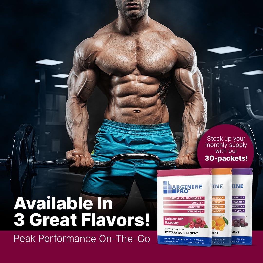 L-ARGININE PRO | 5,500mg L-Arginine Plus L-Citrulline 1,100mg Raspberry Powder Drink Mix Supplement for Increased Nitric Oxide Production
