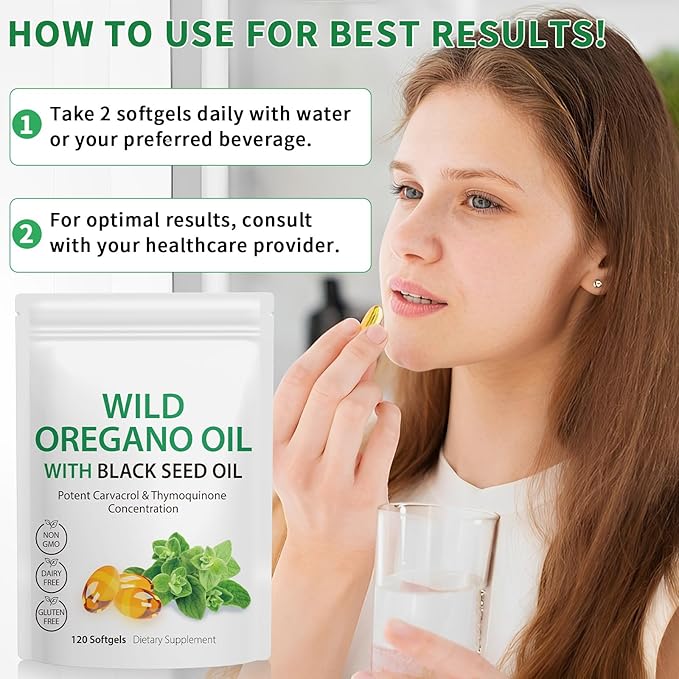 2 Pack Oil of Oregano Softgels, Oregano Oil Capsules, 165mg Carvacrol, 2 in 1 Formulated Oil of Oregano with Black Seed Oil 200mg, Oregano Oil Supplement Capsules